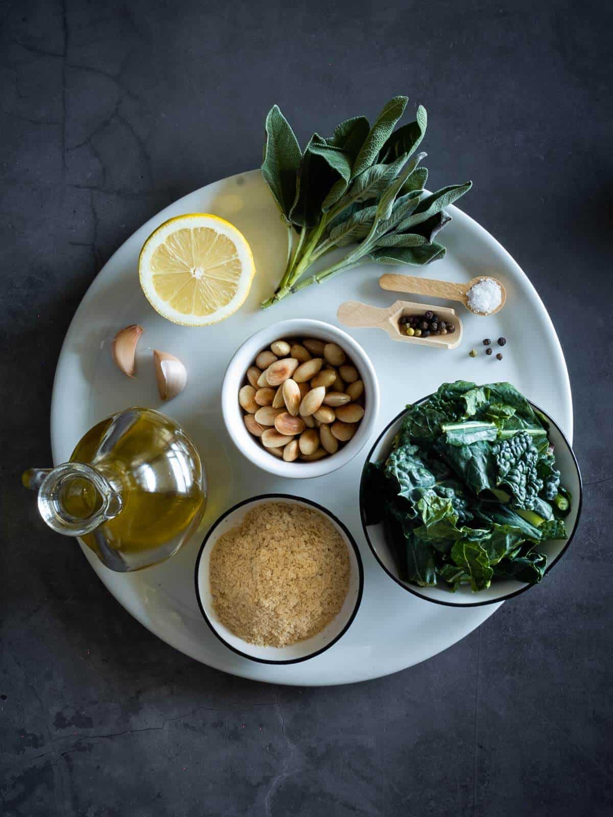 vegan sage and kale pesto ingredients