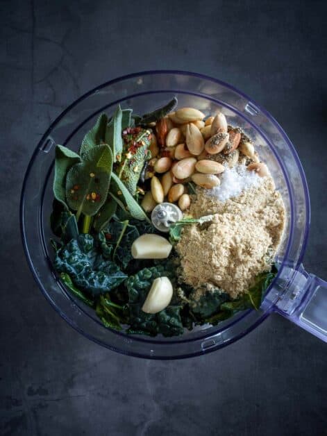 vegan sage and kale pesto before blending