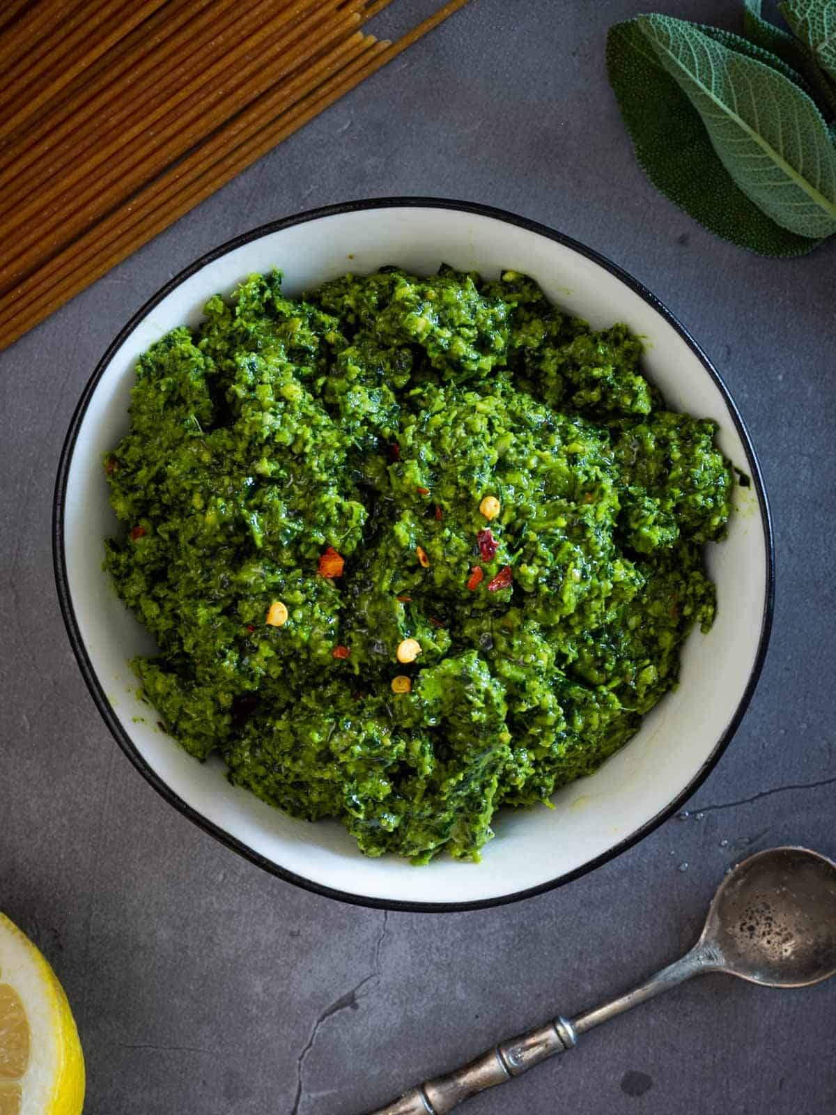 vegan sage and kale pesto