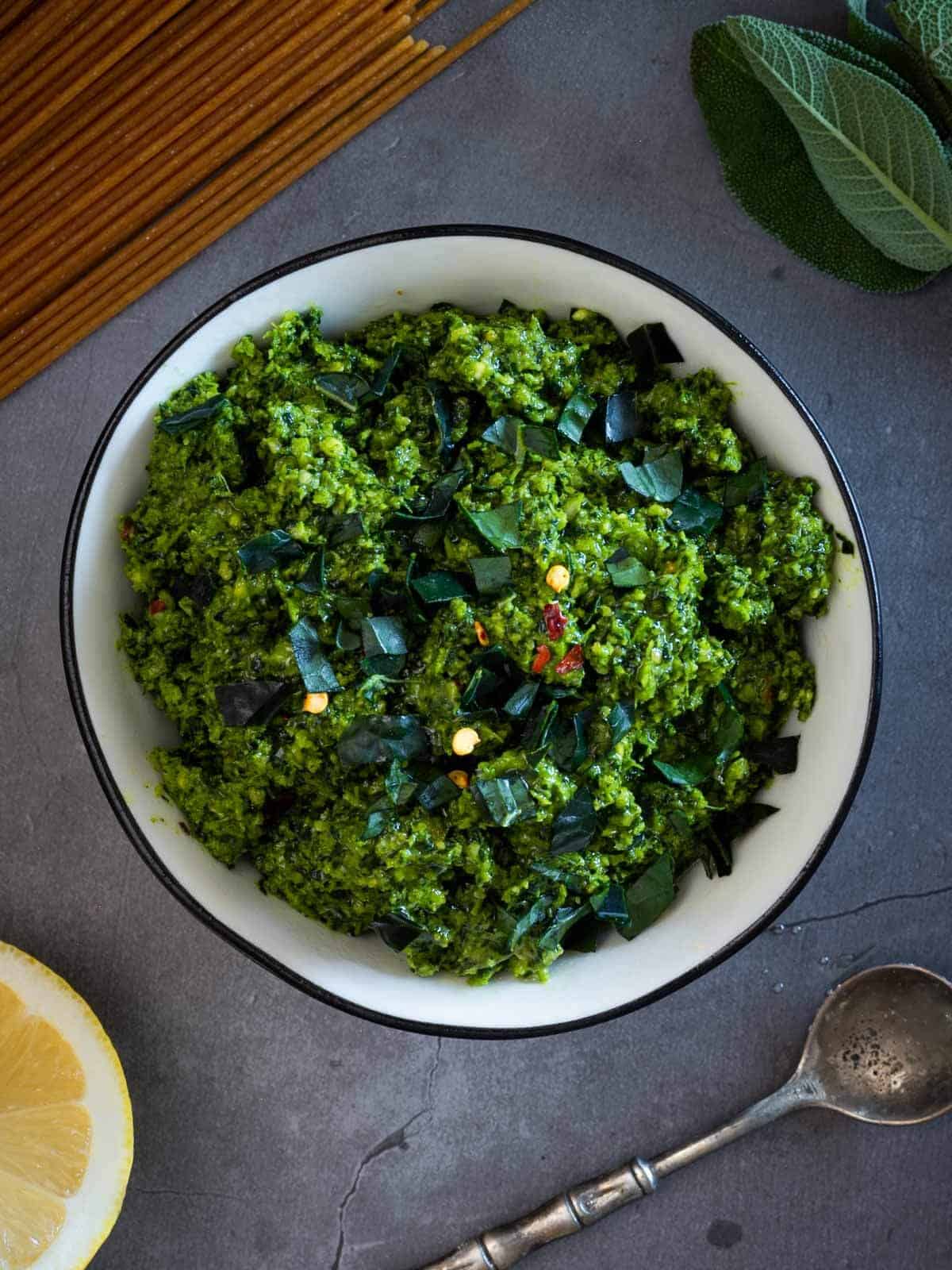 vegan sage and kale pesto