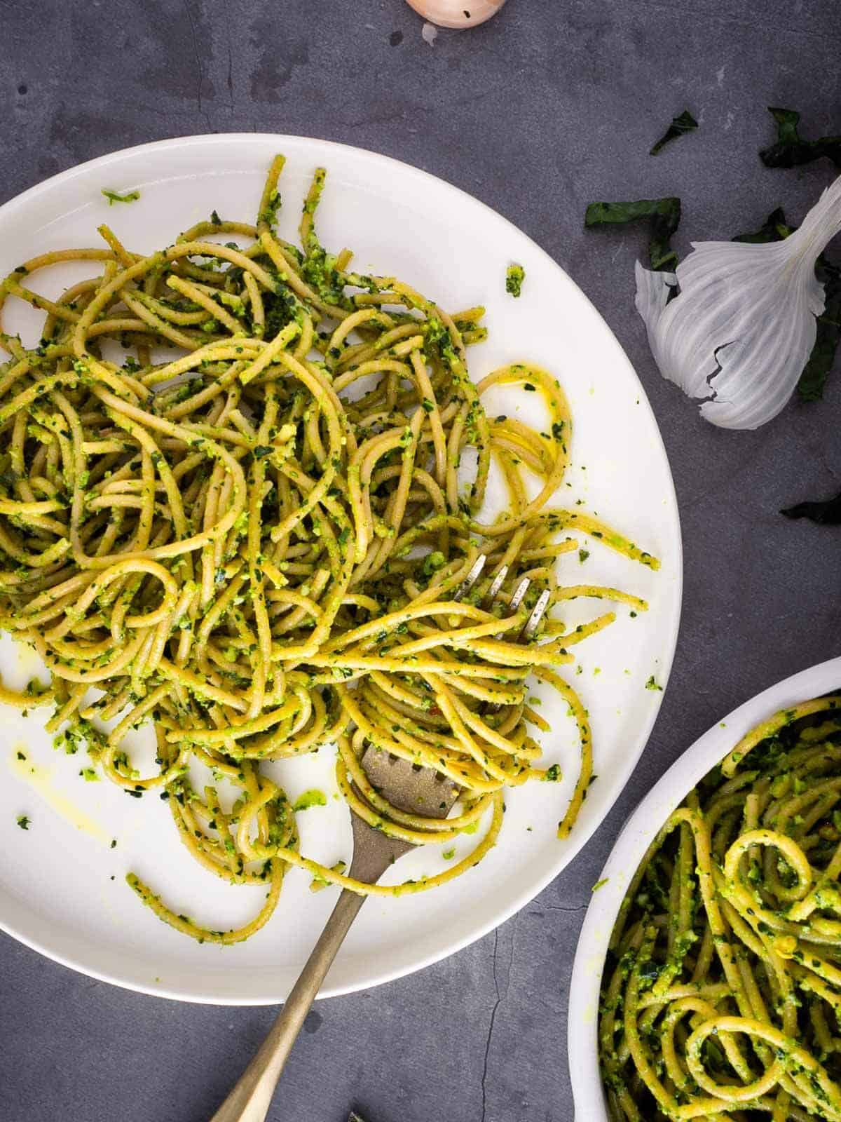 vegan sage kale pesto with pasta