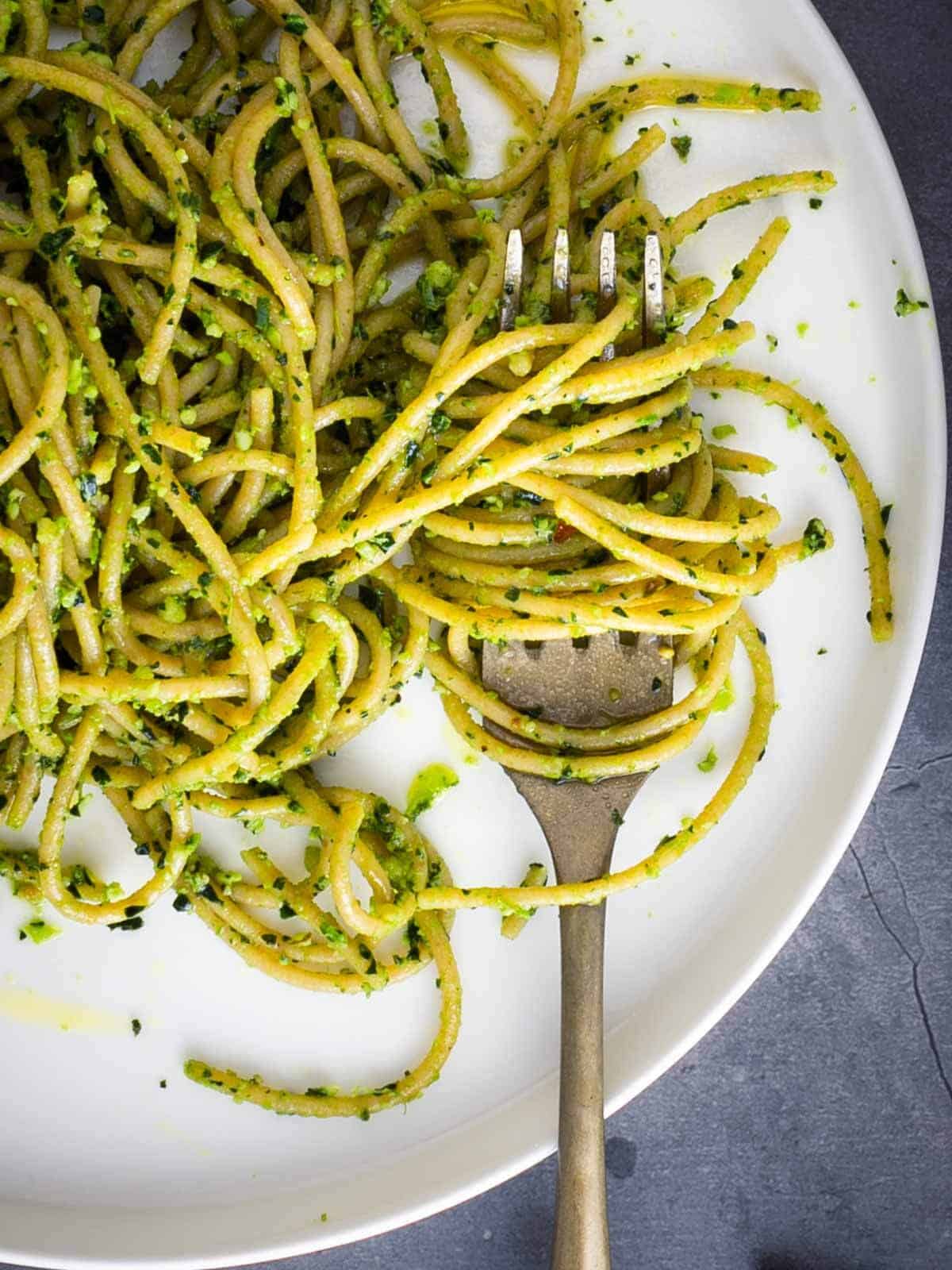 vegan sage kale pesto with pasta