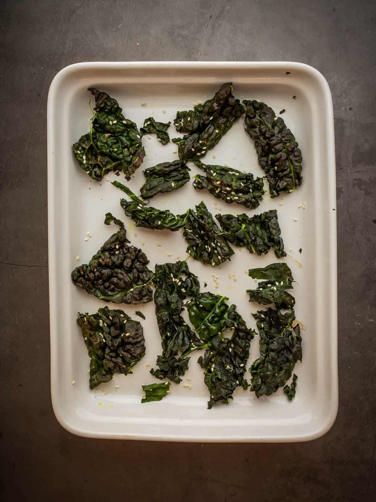 crispy kale in baking tray