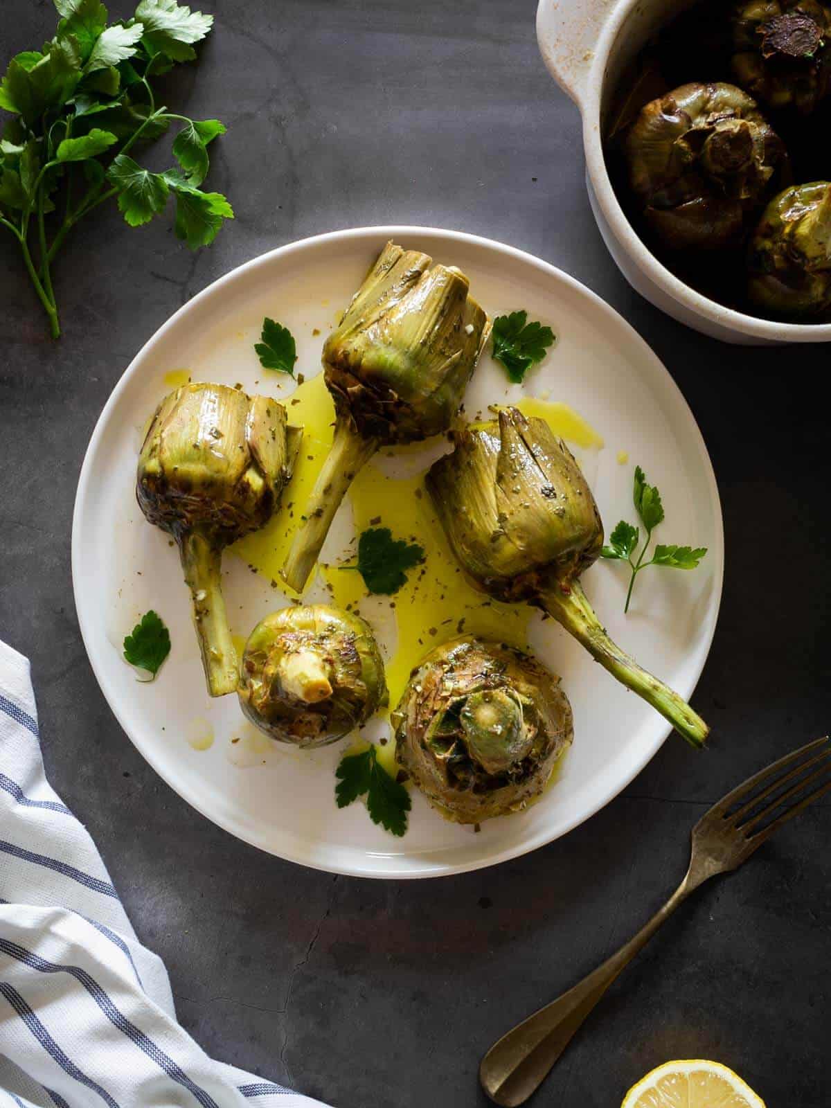 Dancing Artichokes Red Tea Towels