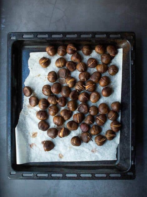 roasting chestnuts on parchment paper