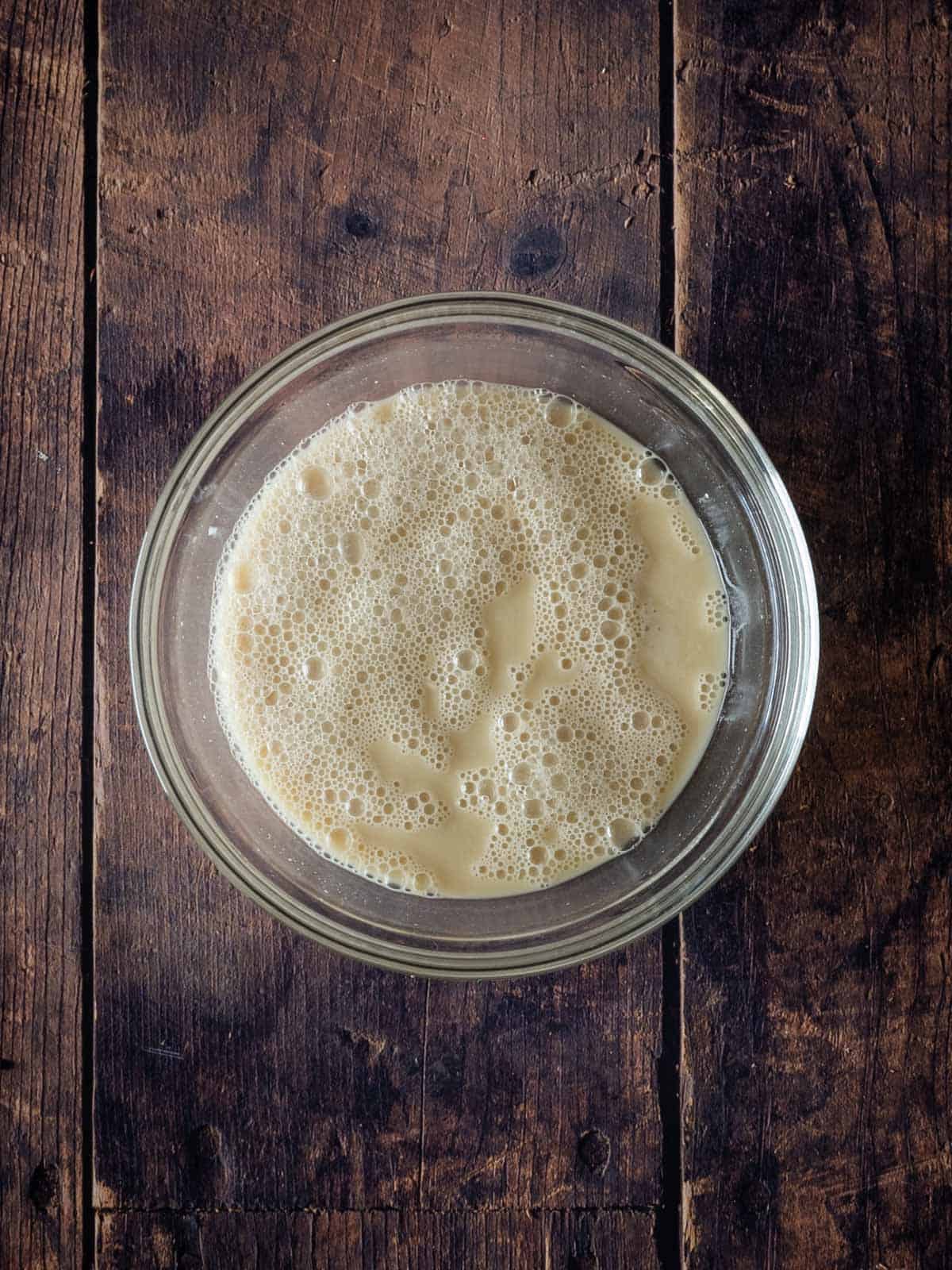 let the yeast sit with the sugar and water for five minutes