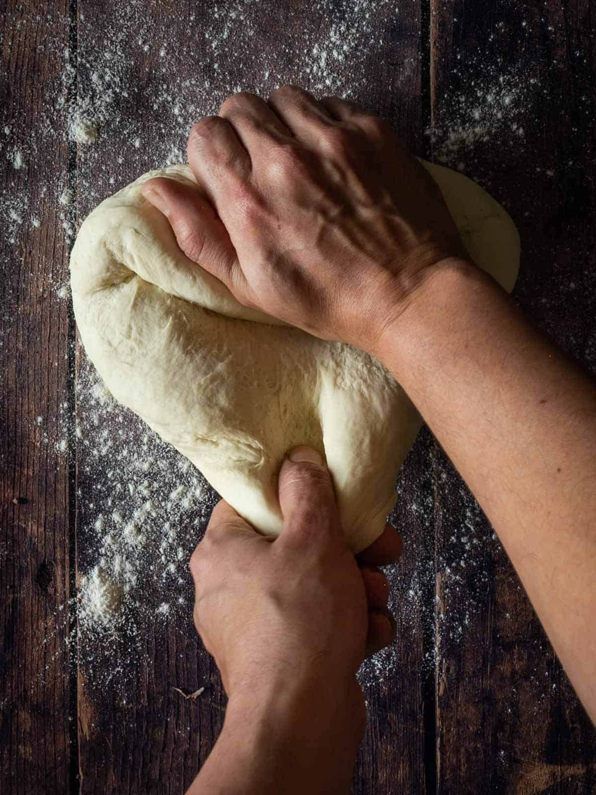 stretch the pagnotta bread dough.