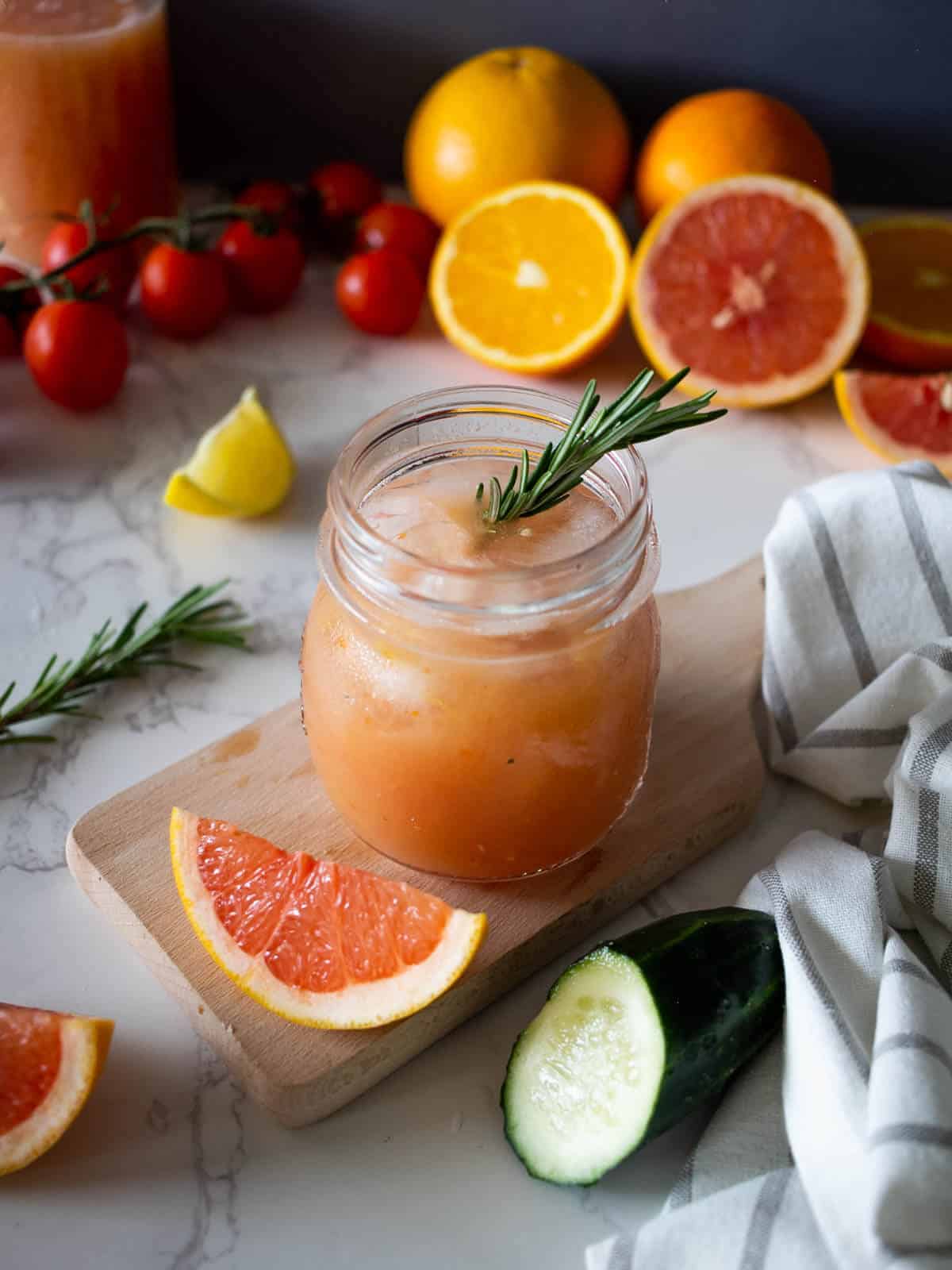 Citrus and Vegetable Juice with ice cubes