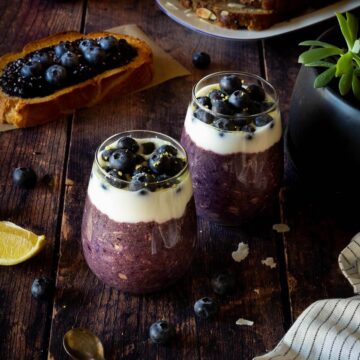 blueberry overnight oats served in table