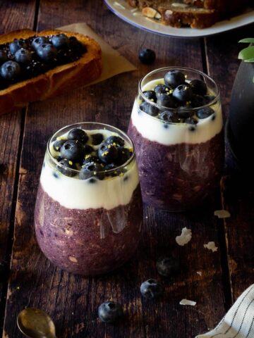 blueberry overnight oats served in table