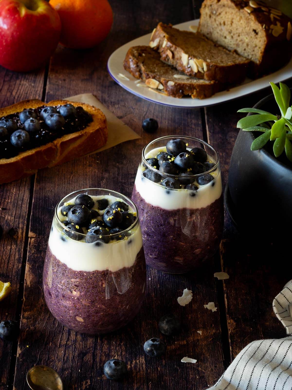 blueberry overnight oats served in table