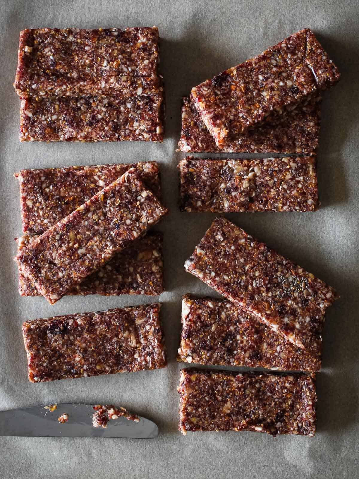 homemade fig bars laying in parchment paper