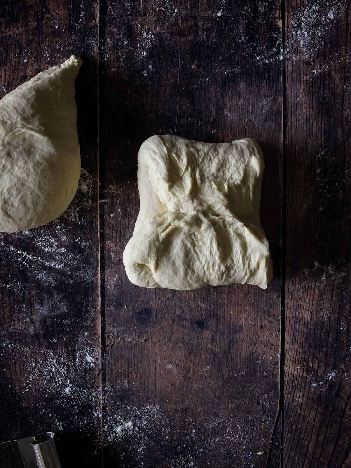 Folding Focaccia bread dough