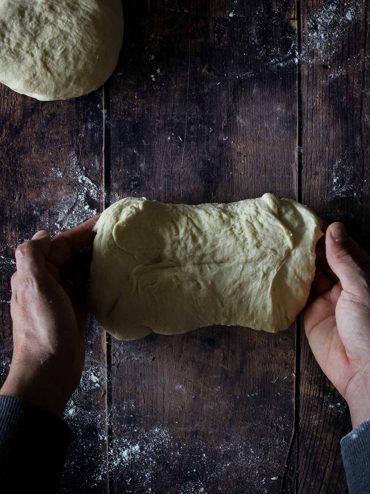 Folding Focaccia bread dough