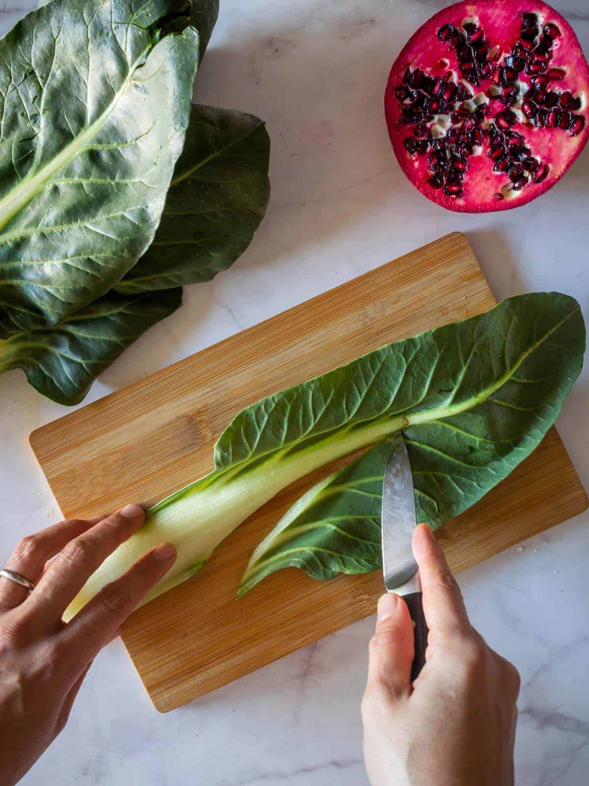 remove swiss chard stems for Green Smoothie.