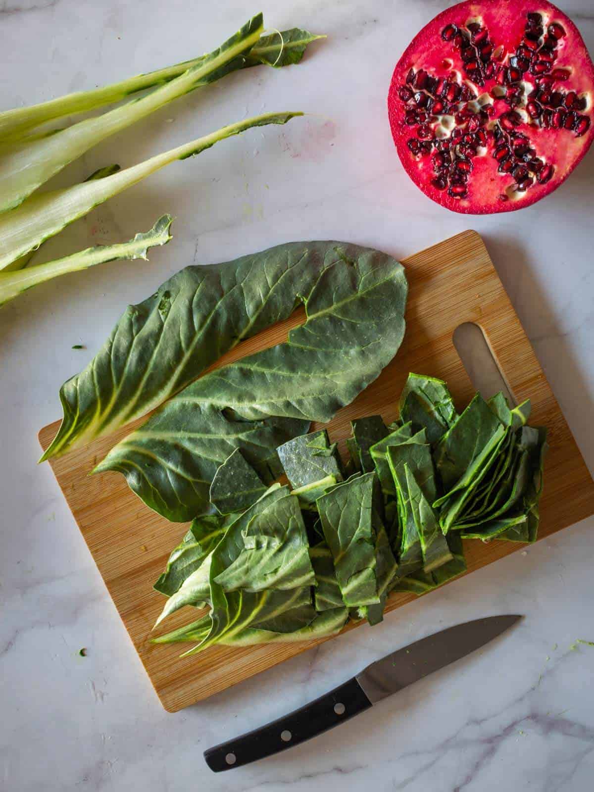 chop swiss chard leaves for Green Smoothie