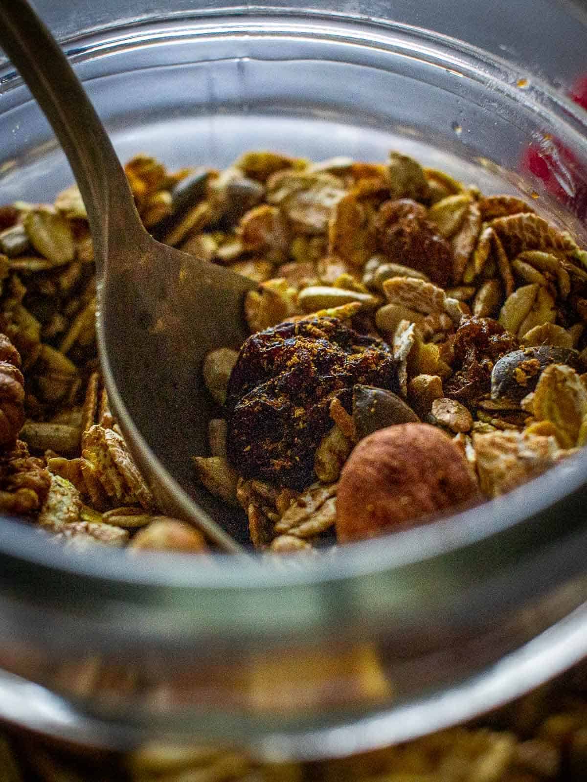 storing homemade oil-free granola.