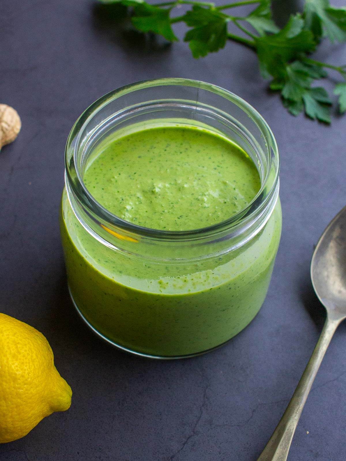 Creamy Vegan Sauce in a mason jar.