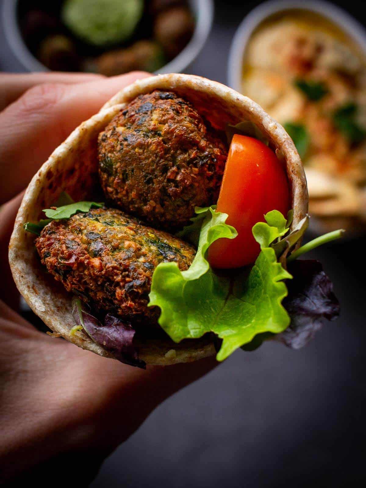 falafels wrap made with vegan falafel.