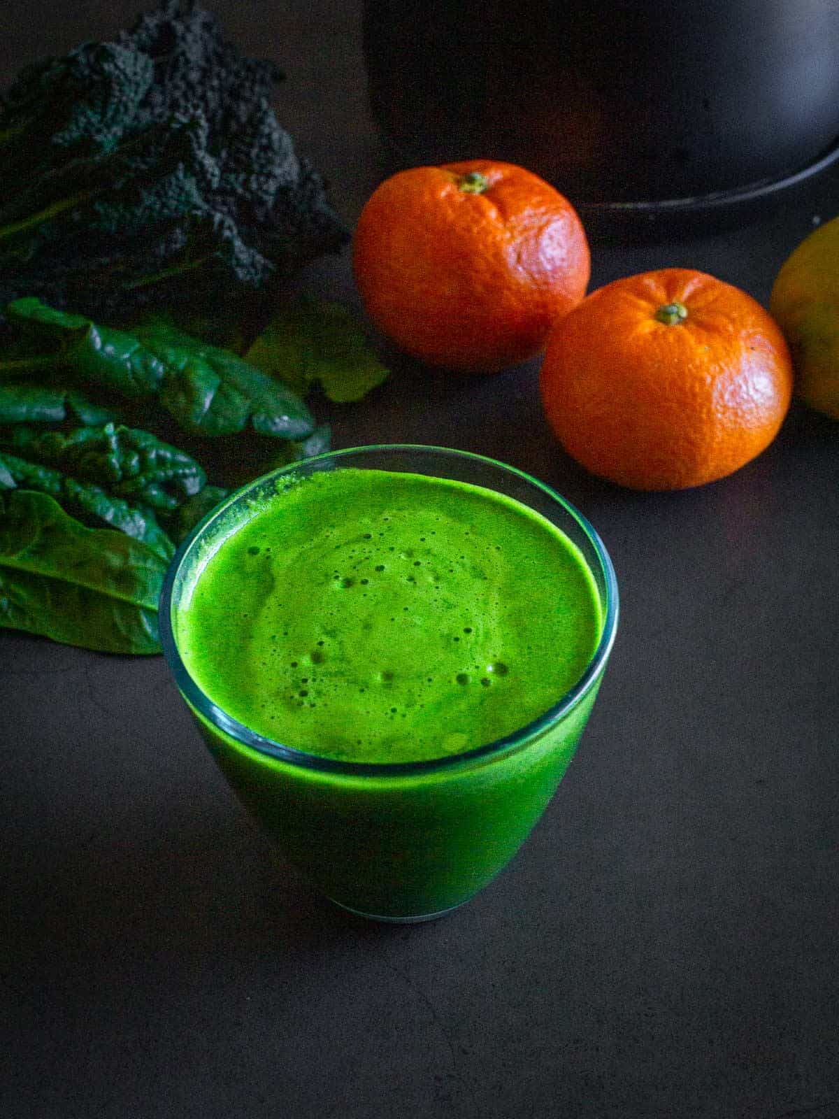 glass served with kale and spinach juice.