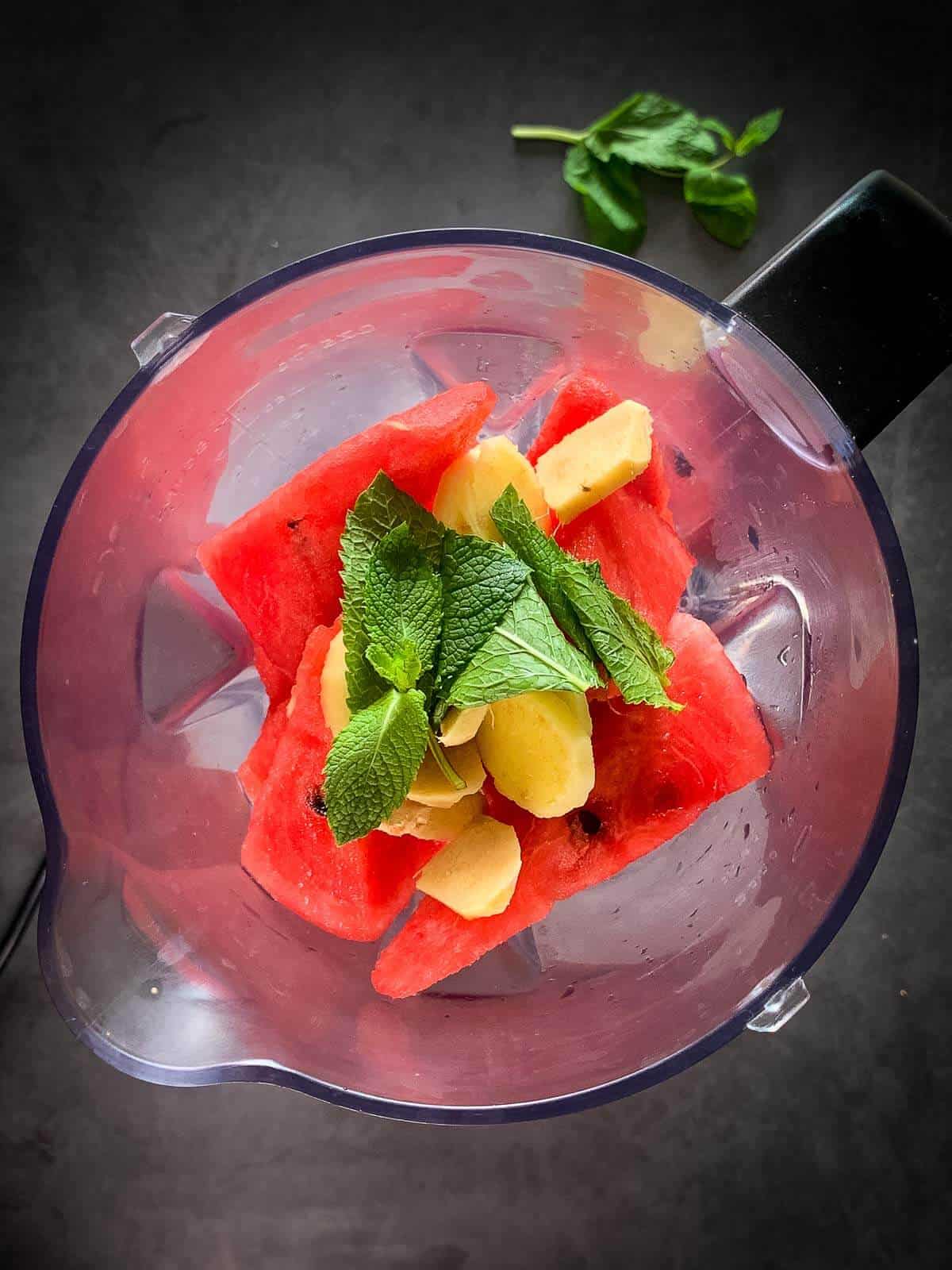 watermelon smoothie ingredients in blender