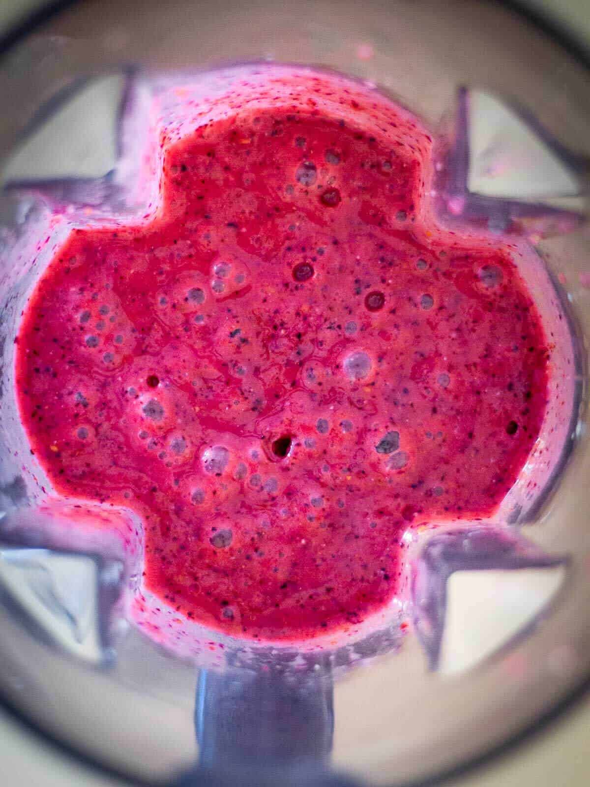 Frozen Mixed Berry Smoothie on a blender