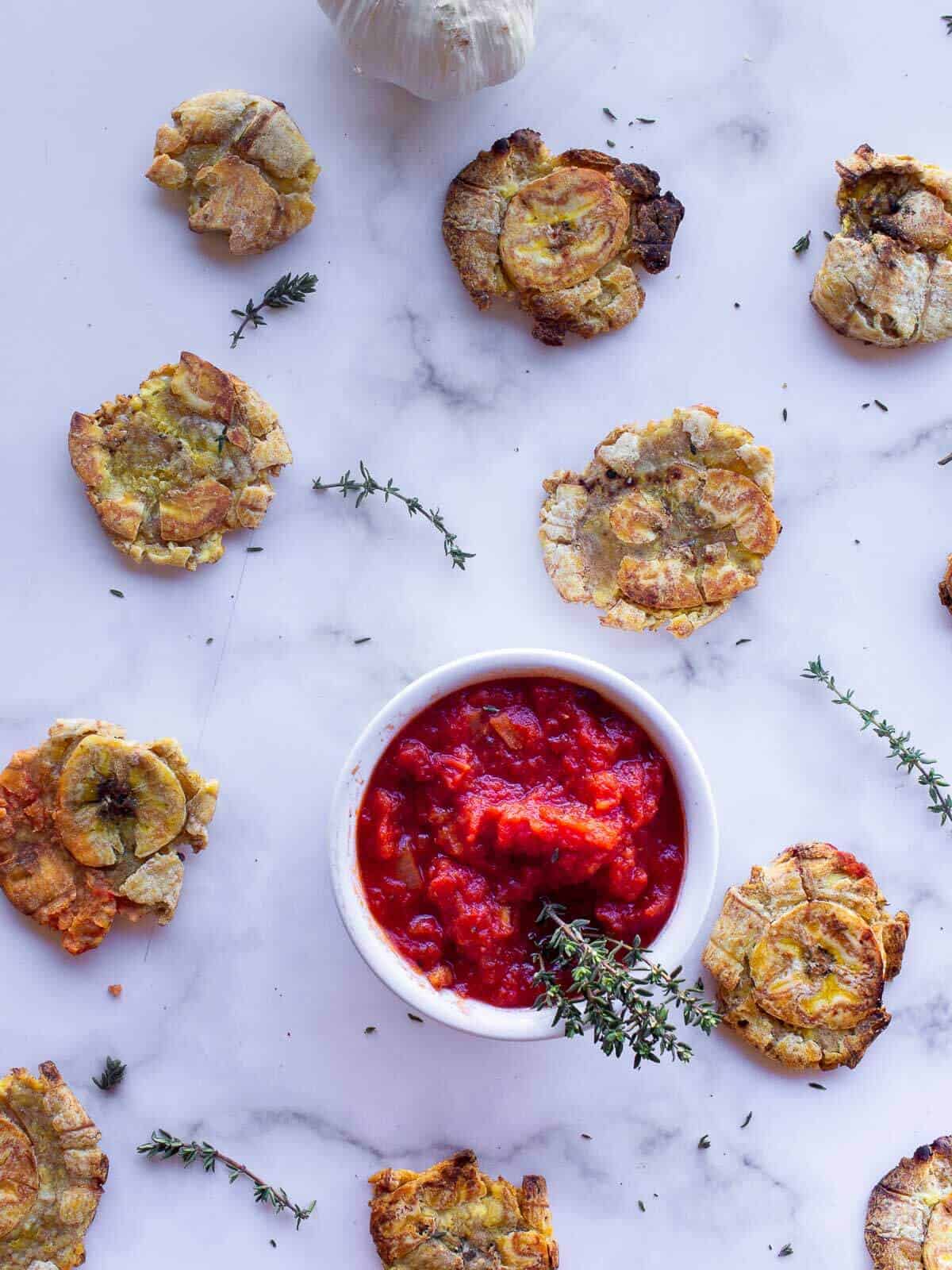 Baked Green Plantains with Marinara Sauce