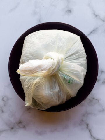 roasted eggplants in a plastic bag