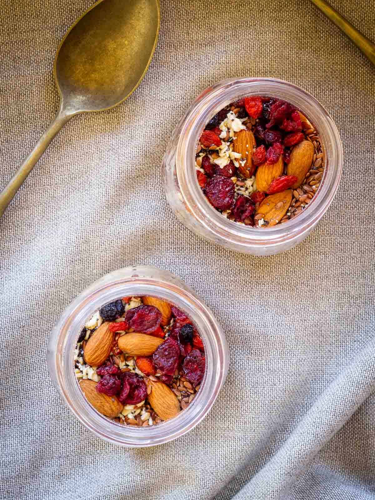 storing oats and chia pudding in an airtight container (mason jar).