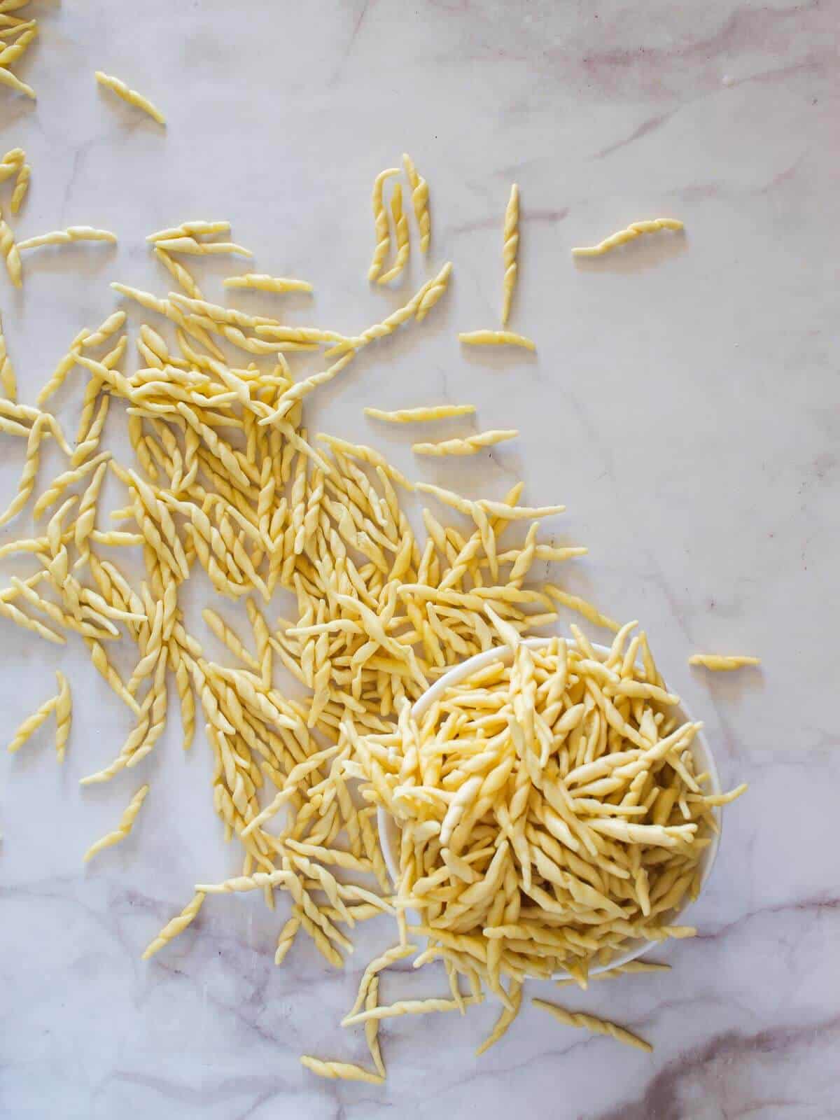 trofie pasta on a table