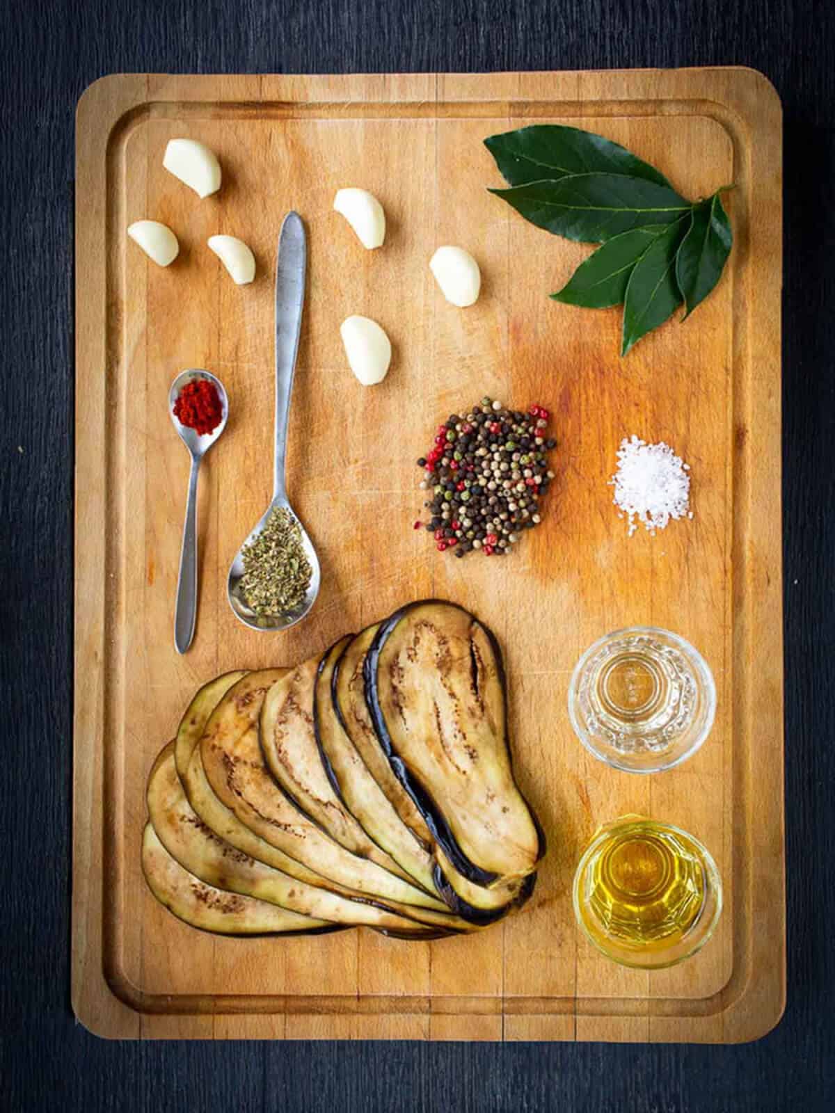 Italian pickled eggplant ingredients.