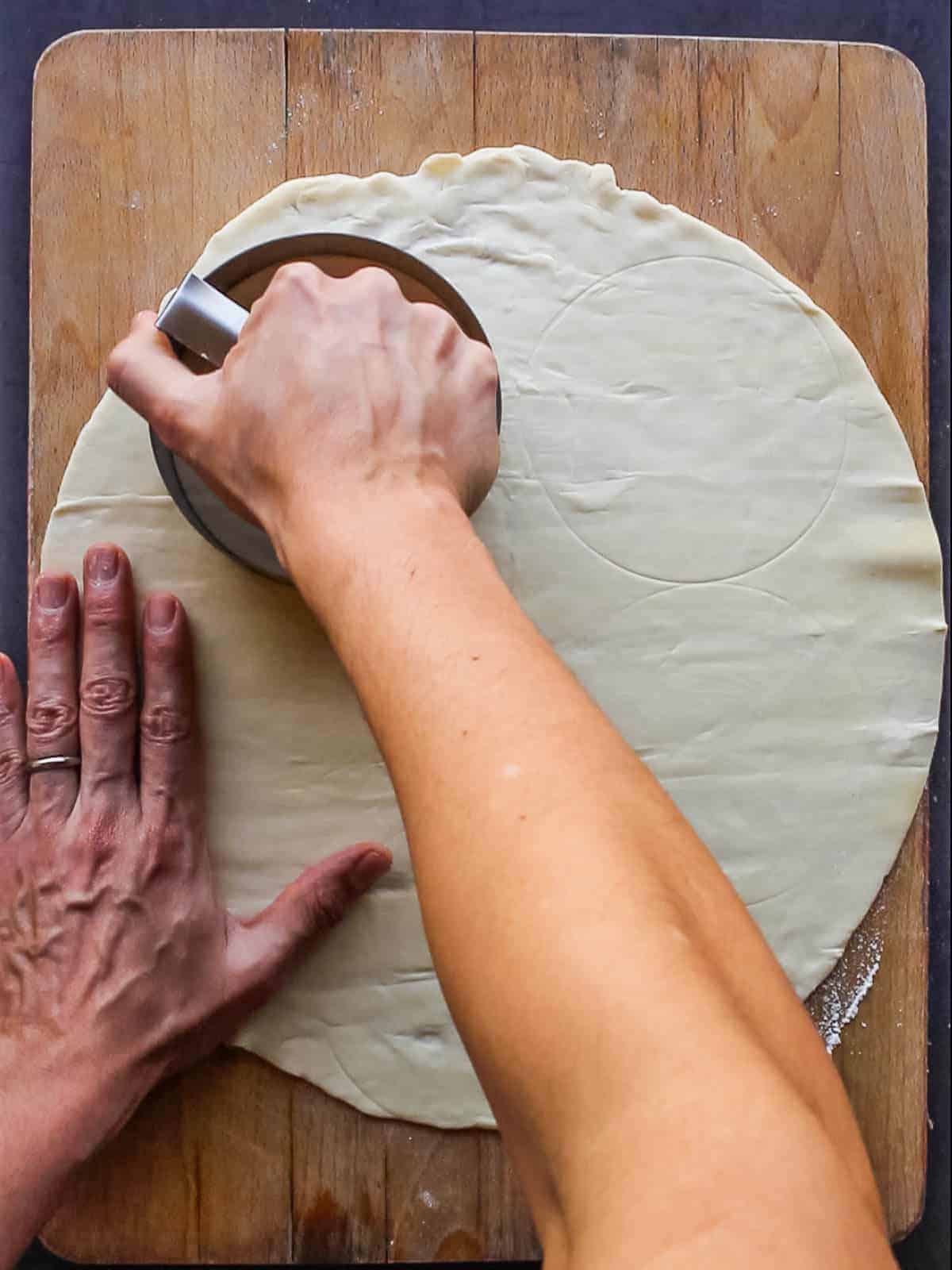 cutting pre-made puff pastry.