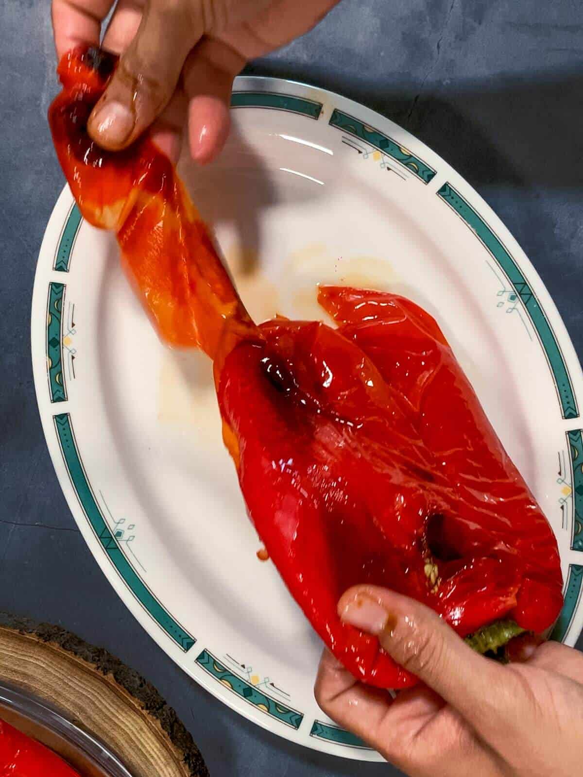 peeling roasted peppers