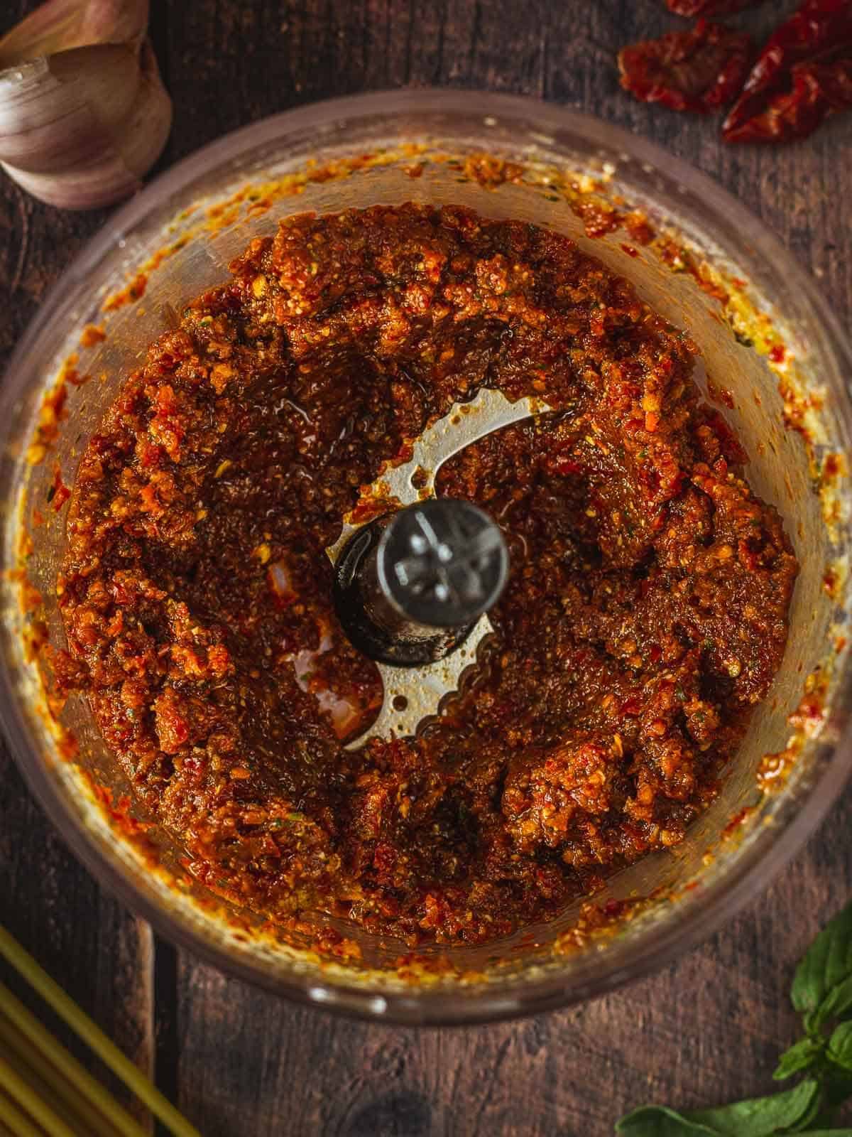 blended sun-dried tomato pesto