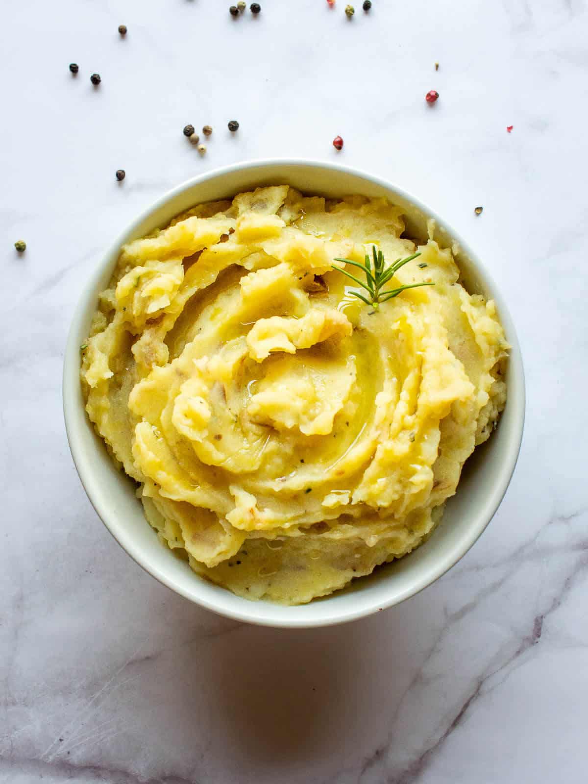 Truffled Mashed Potatoes served in a white bowl.