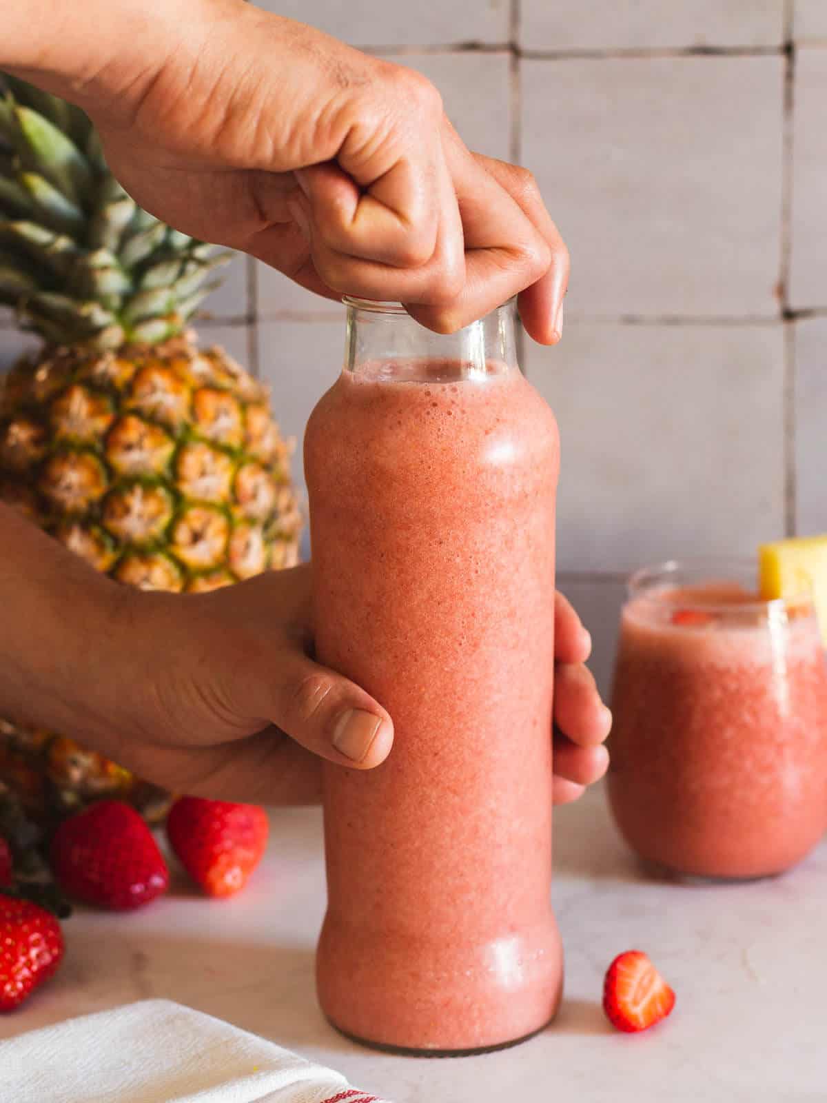 store the strawberry pineapple smoothie using an airtight container