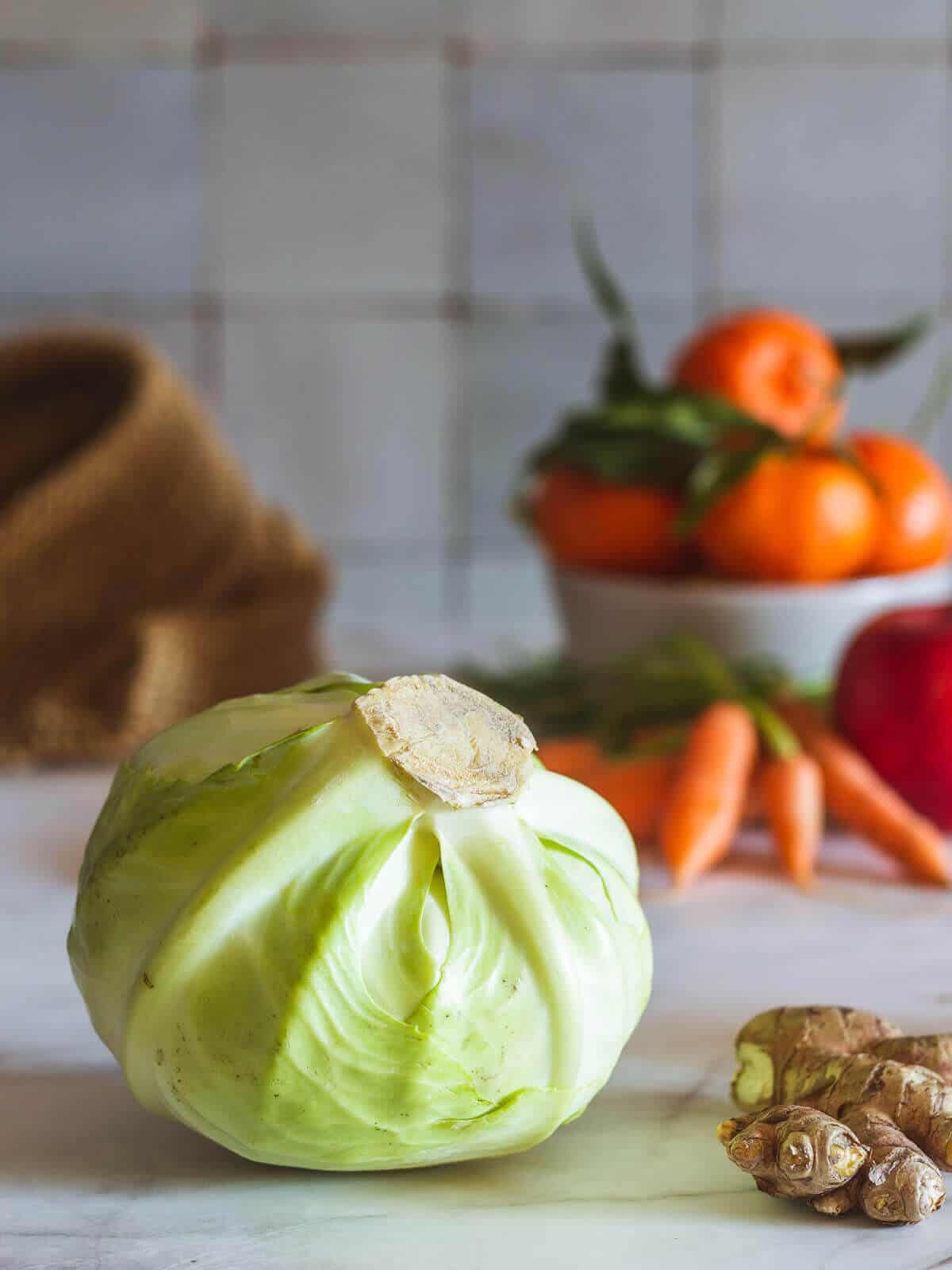 whole cabbage head with other juice ingredients