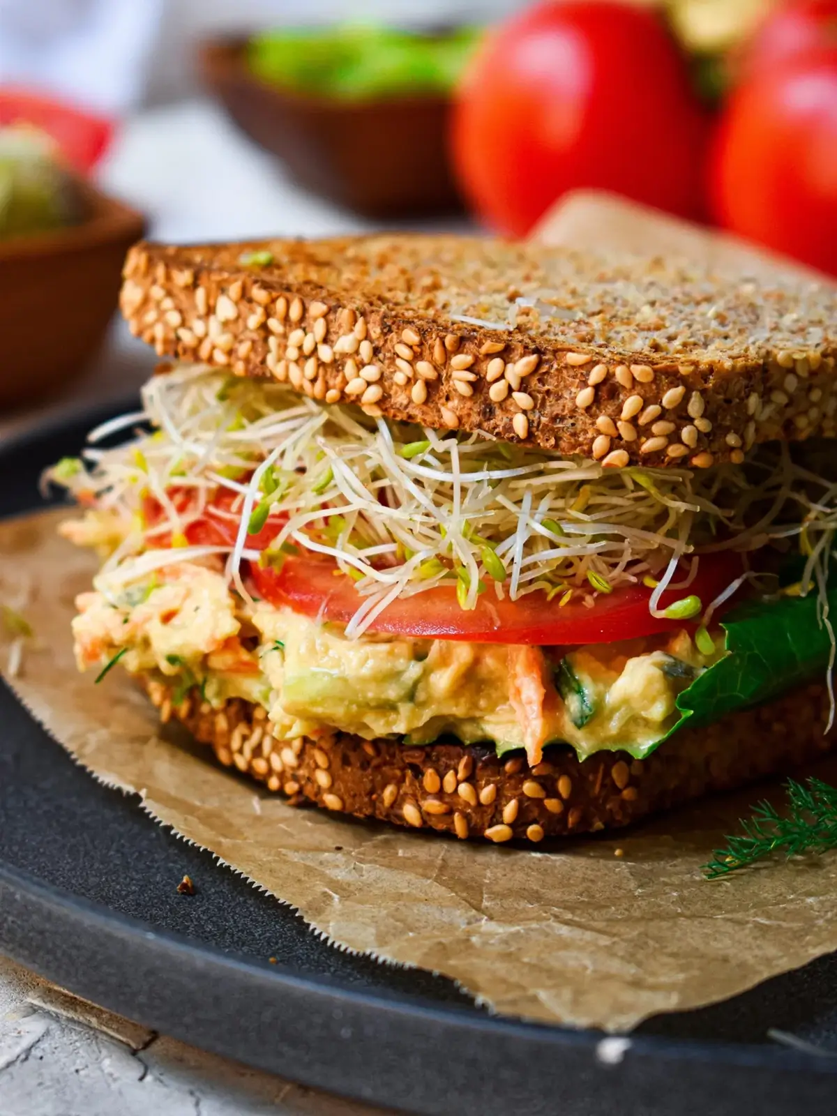 chickpea sandwich with sprouts