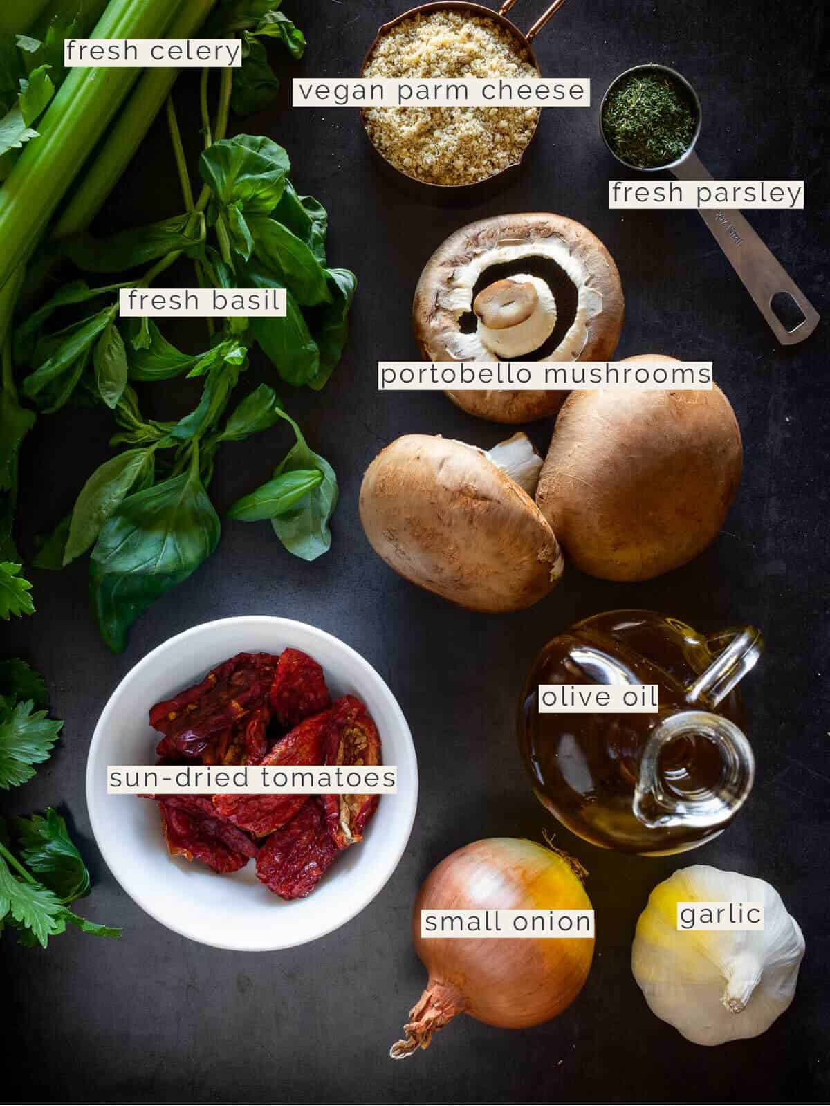 vegan stuffed portobello mushrooms recipe ingredients.