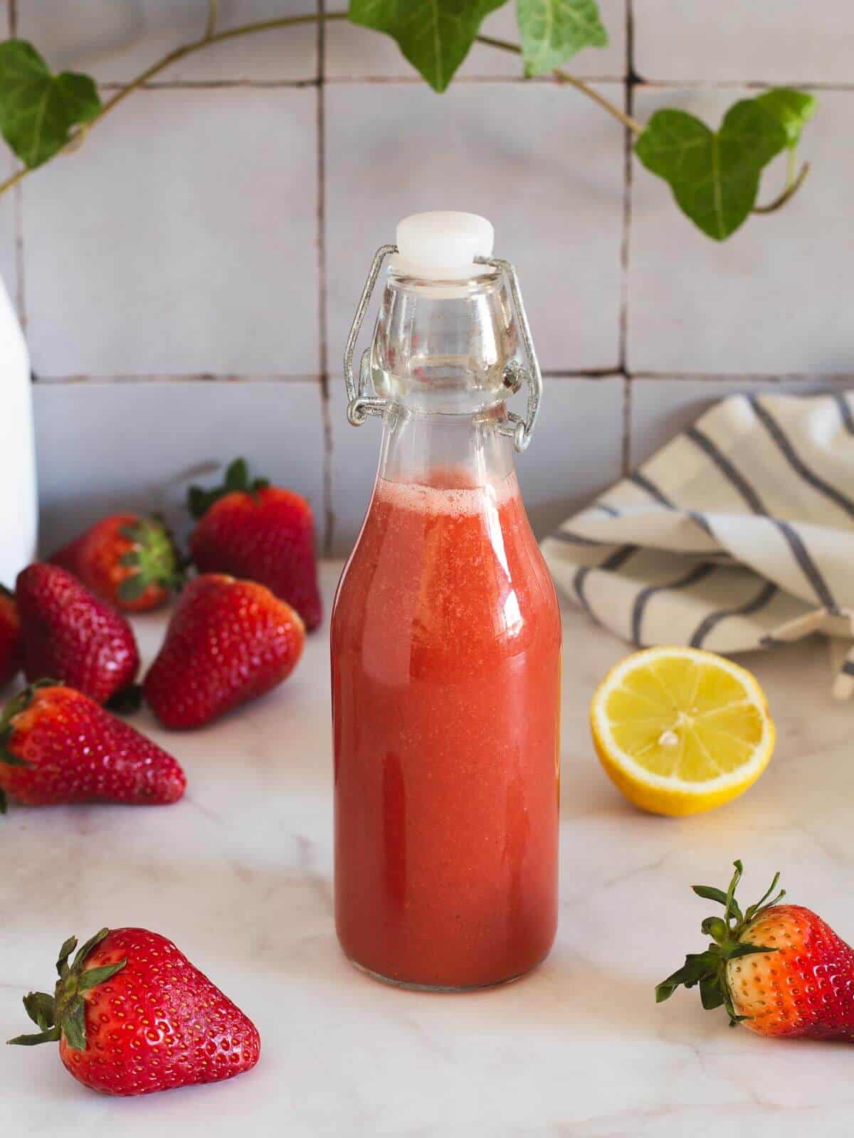 bottled freshly juiced pure strawberry juice