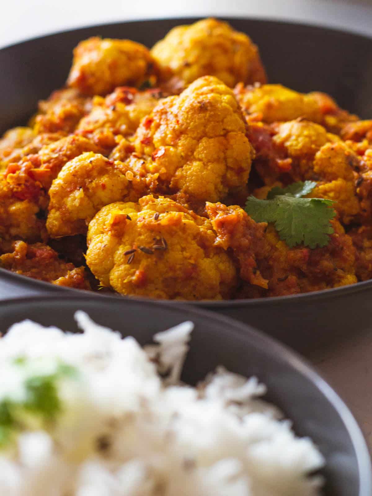 bowl with Indian Cauliflower Curry Recipe.