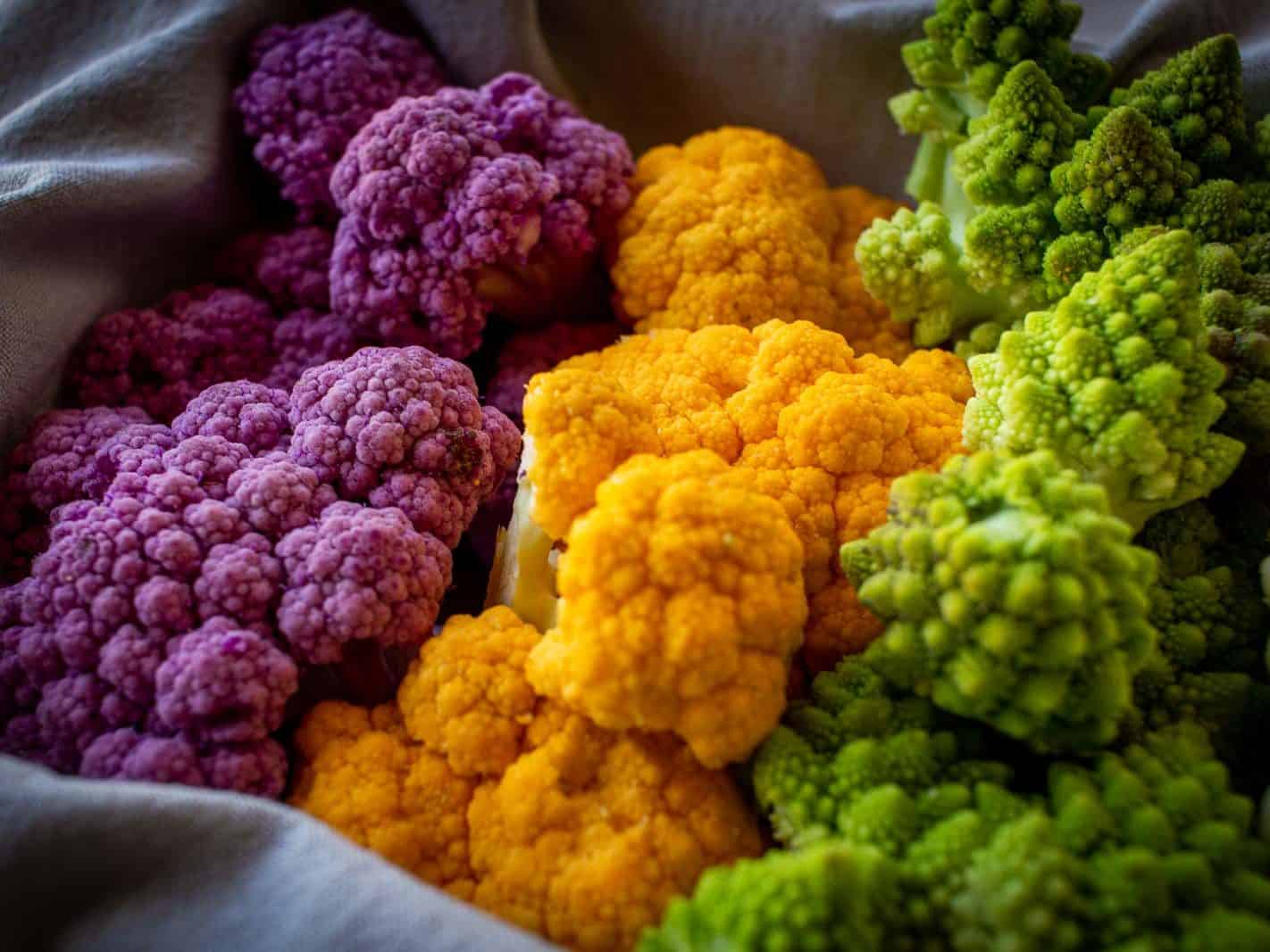 colorful broccoli and cauliflowers