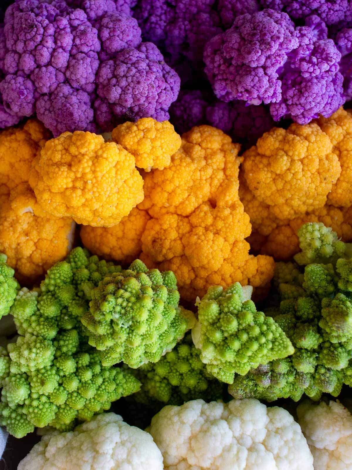 colorful broccoli and cauliflowers