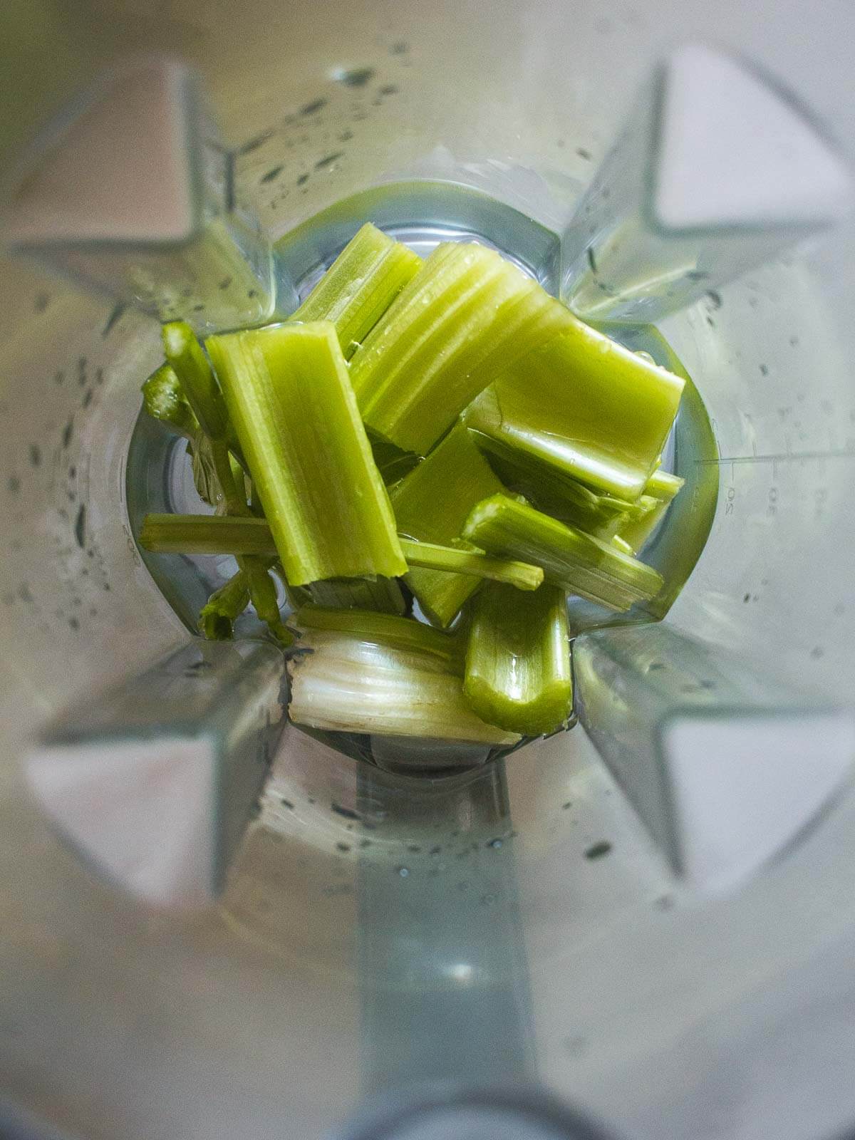 add chopped celery, apple, and ginger to a blender