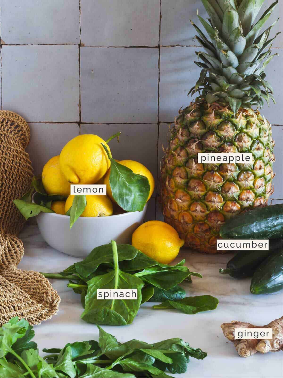 ingredients to make pineapple cucumber ginger lemon weight Loss Juice.
