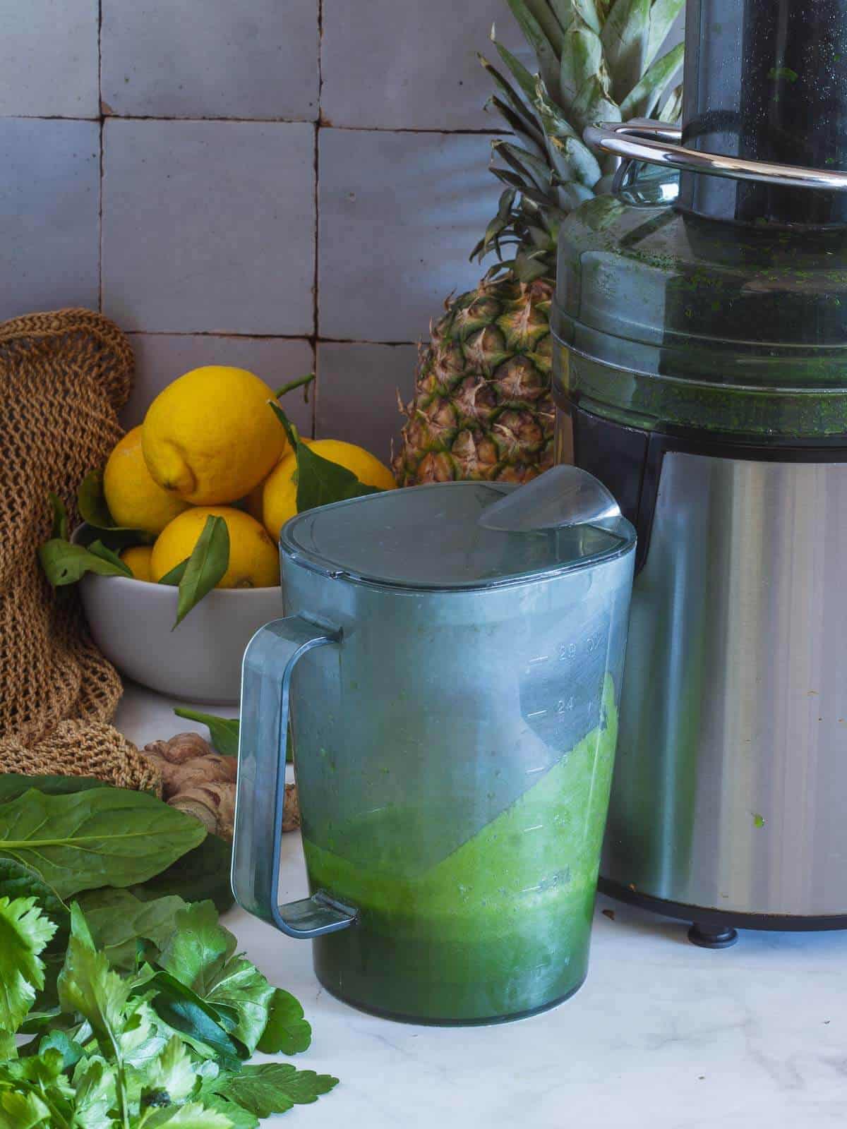 juicing all the ingredients using a slow juicer.
