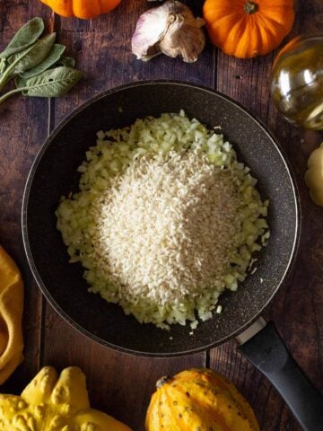 add rice on top of sauted onion and garlic