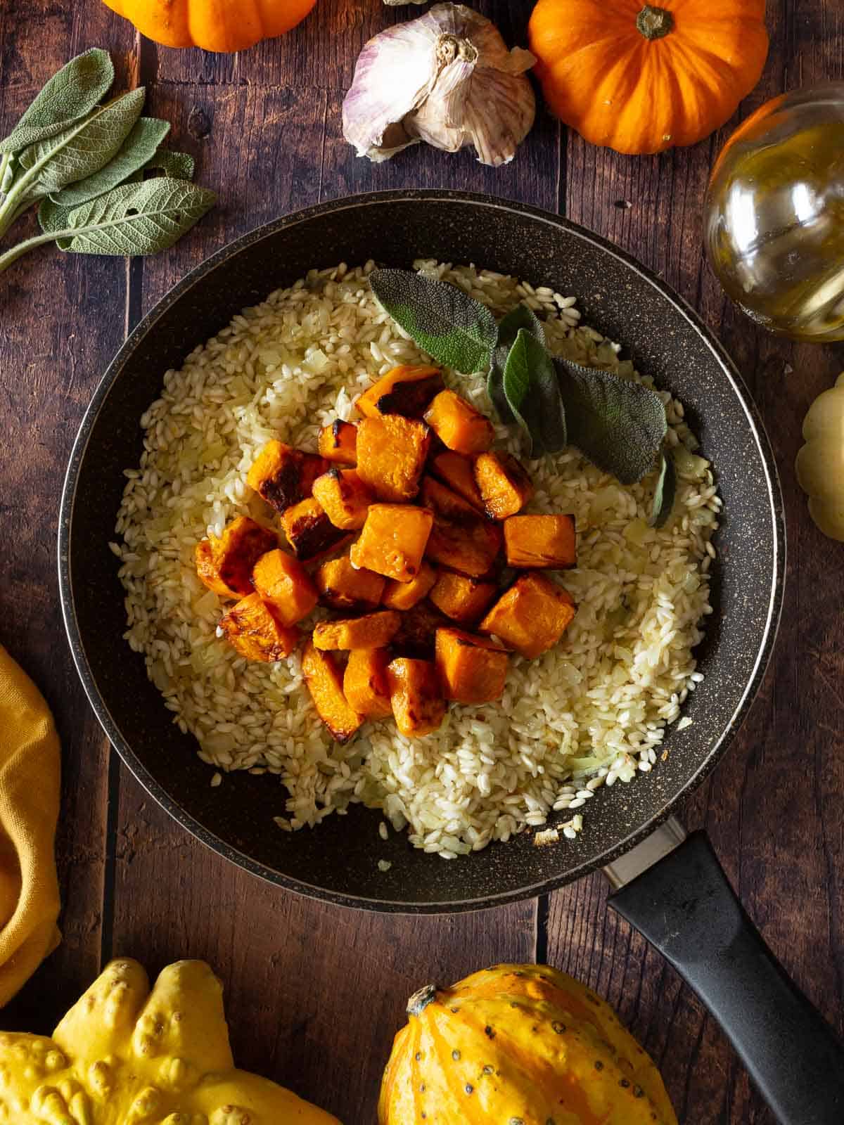 add roasted pumpkin dice while rice is cooking