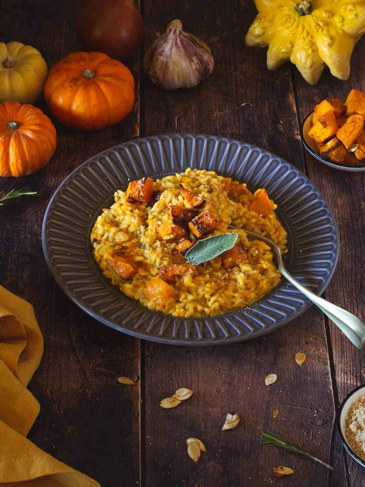 fresh pumpkin risotto plated