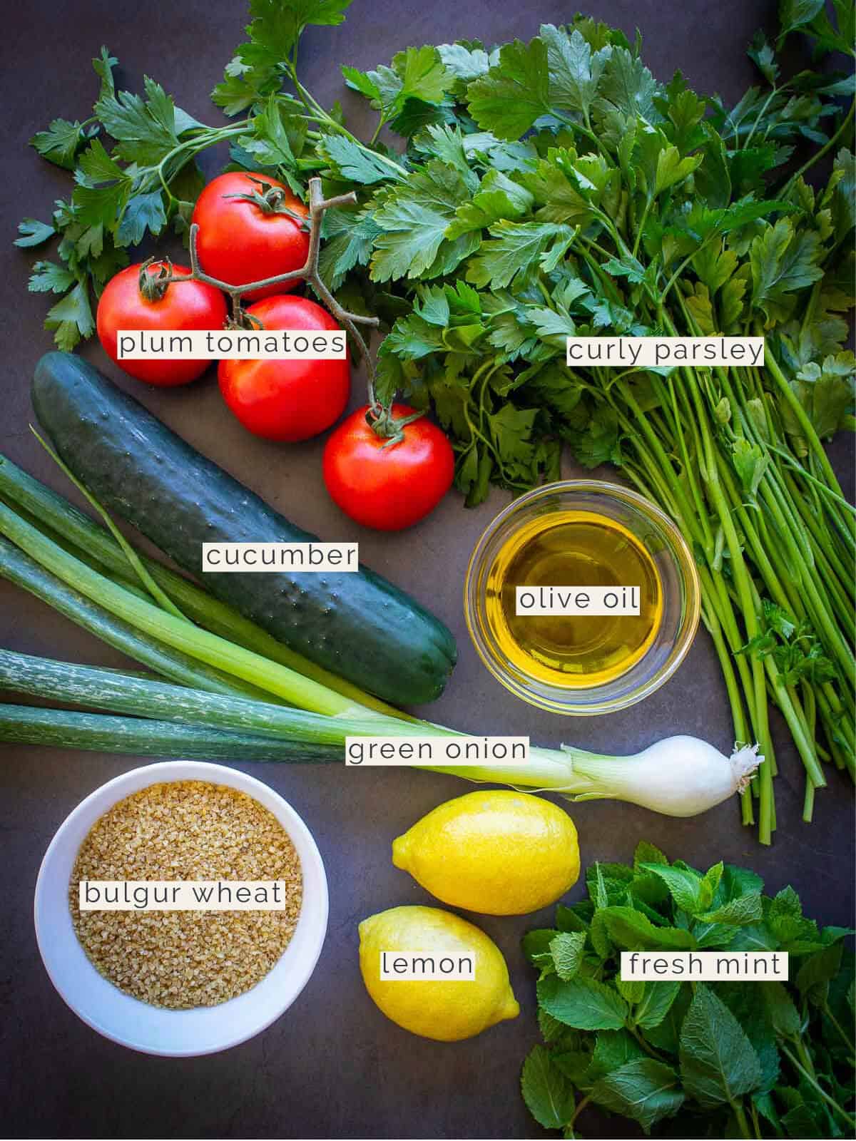 Tabouleh Salad Ingredients with Cucumber